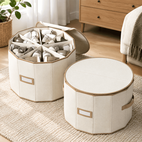 Shou Rak Beige 2 Pack Round Adjustable Fan Divider Shoe Rack Organizer for Wide ...