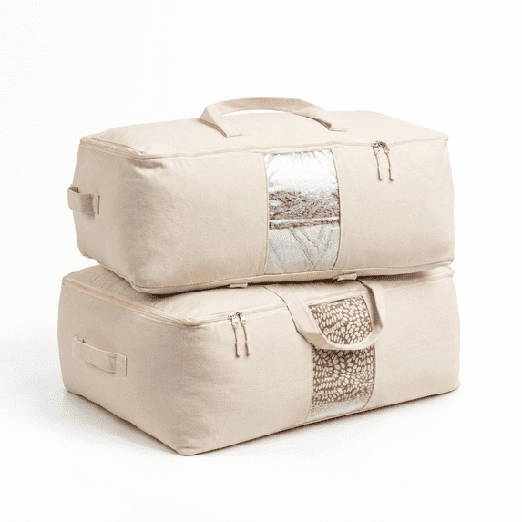 Beige 2 Pack Thick Breathable Cotton Canvas Bedding Storage Bags with ...