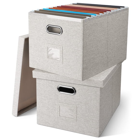 Beige (2-Pack) without Folders Linen File Organizer Box for Letter Legal Size Hanging Folders