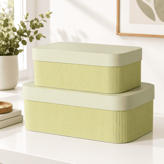 Beige 2-Piece Decorative Cardboard Storage Box Set For Home Organization