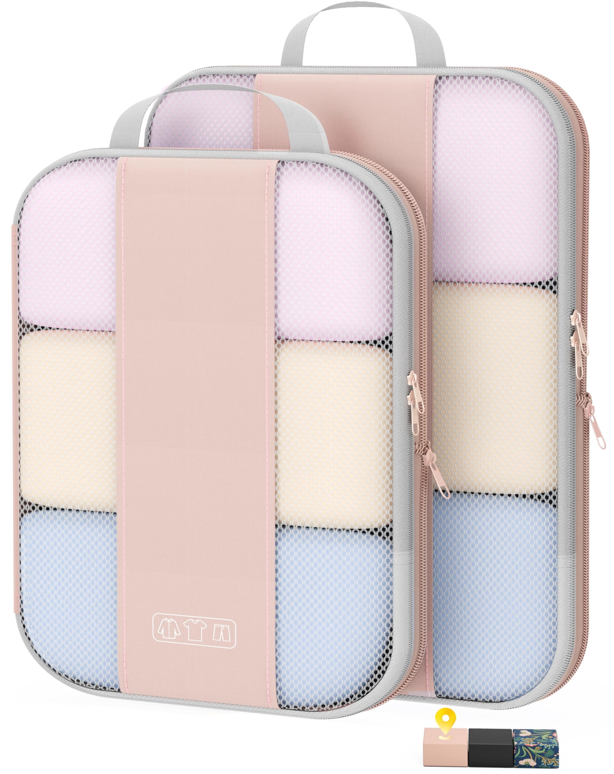 Beige 2 Set Travel Packing Cubes Suitcase Luggage Organizer Bags