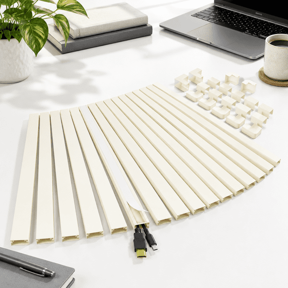 Beige 212.6in Cable Covers for 1-2 Wires Wall and Table Cord Management