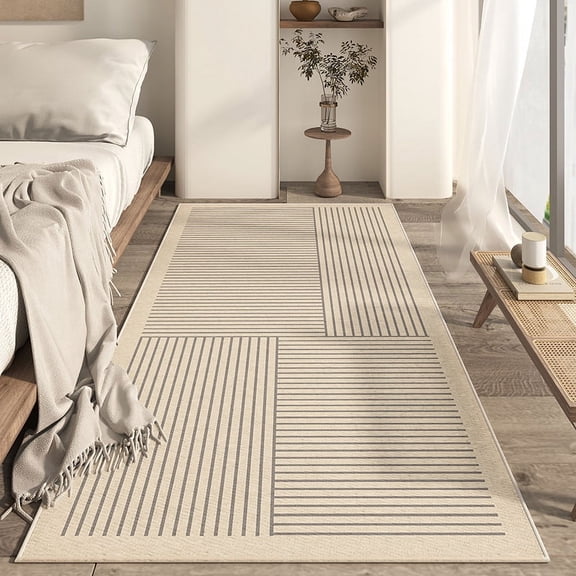 Beige 24x63 inches Bedside Rug, Non-Slip and Dirty Resistant Non-Linting, Bedroom Bed Front, Belgian Loop Pile Material, 1 Piece