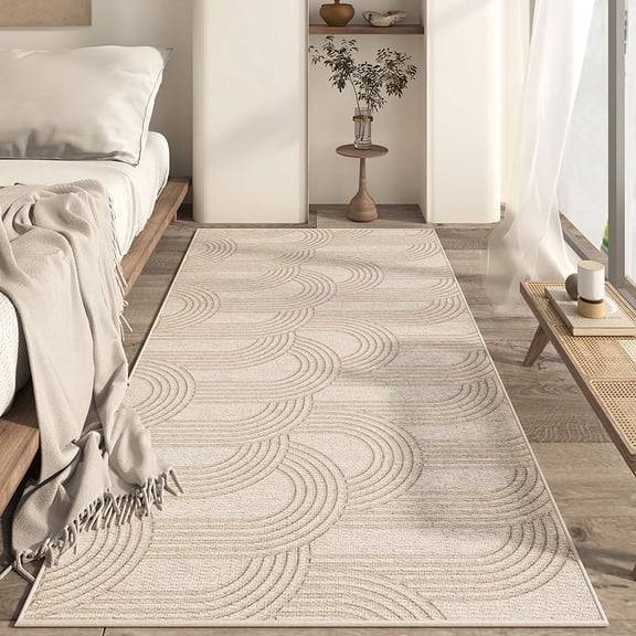 Beige 32x63 inches Bedside Rug, Non-Slip and Dirty Resistant Non-Linting, Bedroom Bed Front, Belgian Loop Pile Material, 1 Piece