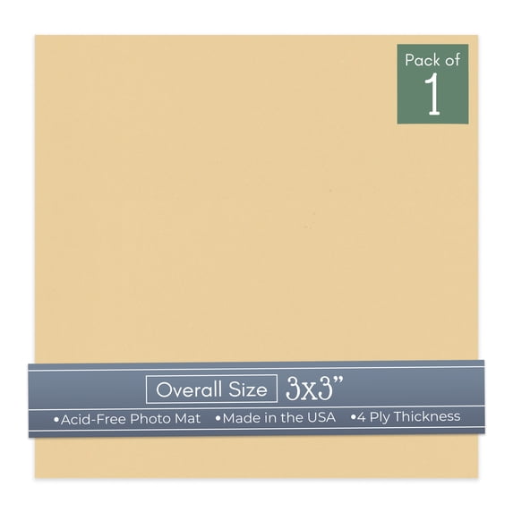 Beige 3x3 Inch Uncut Art Mat Board - No Opening - 1 Mat