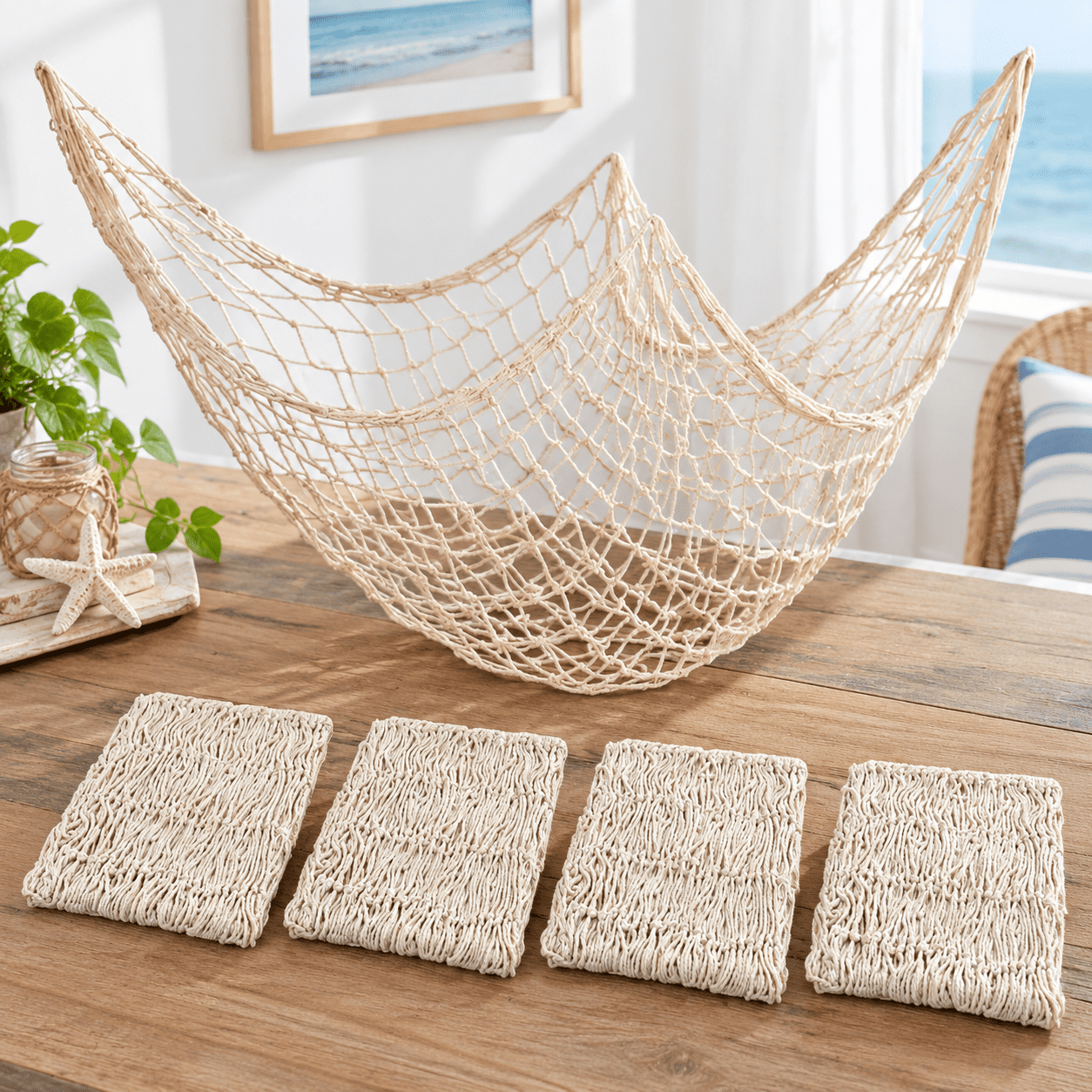 Beige 4-Pack Decorative Fish Net, 39.4 x 78.7 Inches, for Nautical and ...
