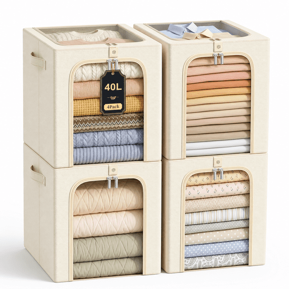 Beige 40L 4 Pack Stackable Clothing Storage Chest