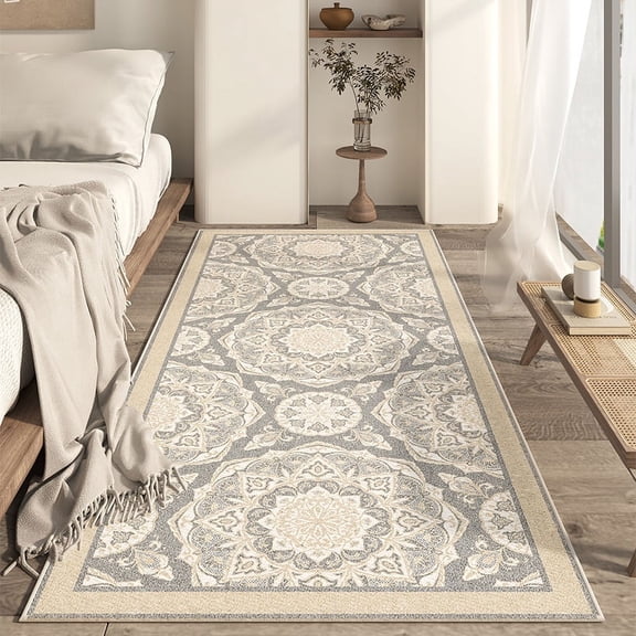 Beige 40x80 inches Bedside Rug, Non-Slip and Dirty Resistant Non-Linting, Bedroom Bed Front, Belgian Loop Pile Material, 1 Piece