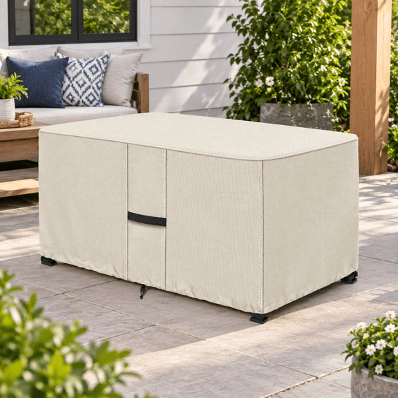 Beige 43"L x 22"W x 24"H Rectangular 600D Polyester Fire Pit Table Cover