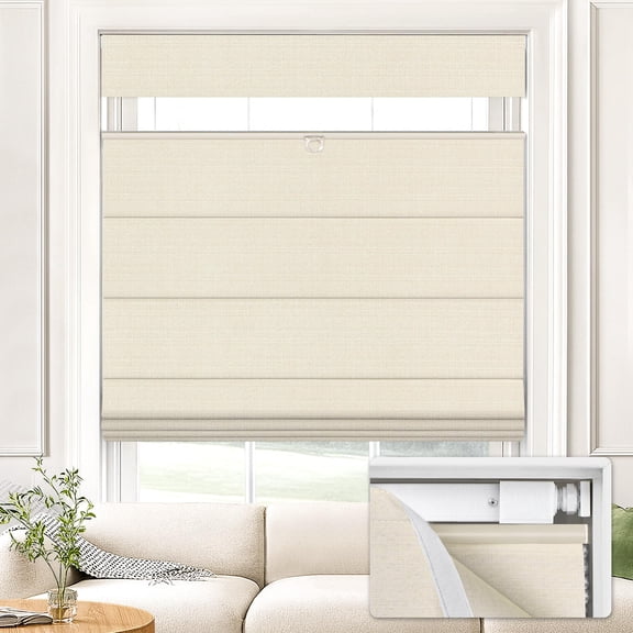 Beige 48" W x 64" H No Drill Top Down Bottom Up Roman Window Shades