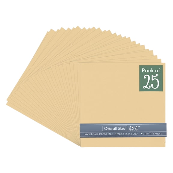 Beige 4x4 Inch Uncut Art Mat Board - No Opening - 25 Mats