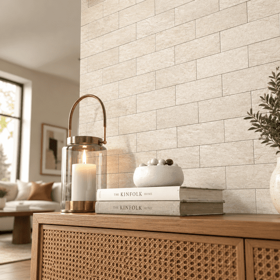 Beige 5-Piece Subway Tile Peel and Stick Wall Backsplash Stickers