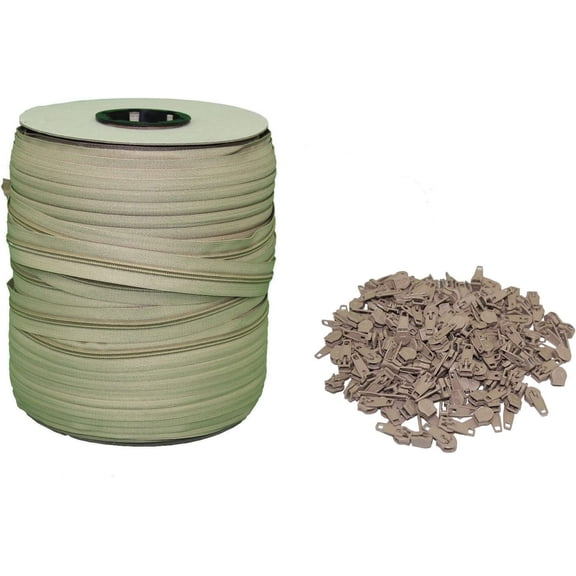 Beige #5 Zipper 250 Yards [750 Ft] Roll - Includes 200 Zipper Heads