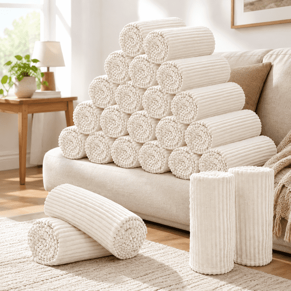 Beige 50" x 60" 24 Count Flannel Throw Blanket Bulk Pack for Home and Gifting