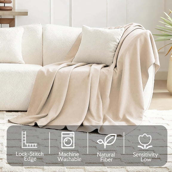 Beige 50"x60" 6 Count Soft Fleece Throw Blanket