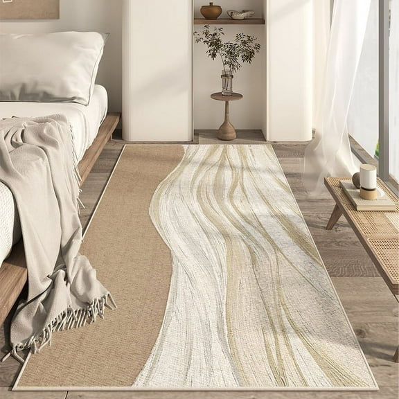 Beige 55x80 inches Bedside Rug, Non-Slip and Dirty Resistant Non-Linting, Bedroom Bed Front, Belgian Loop Pile Material, 1 Piece