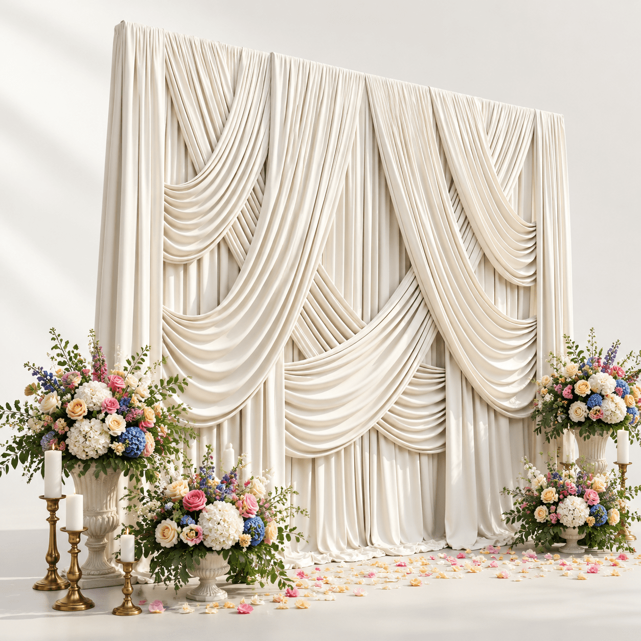 Beige 5ft(W)x12ft(H)_4 Panels Polyester Photo Studio Backdrop Drapes ...