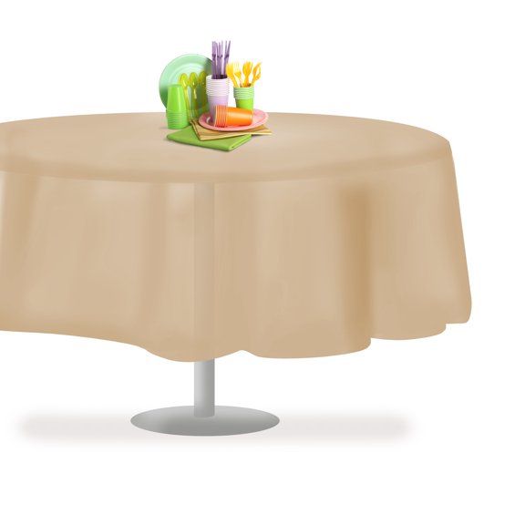 Beige 6 Pack Premium Disposable Plastic Tablecloth 84" Inch Round Table Cover By Grandipity