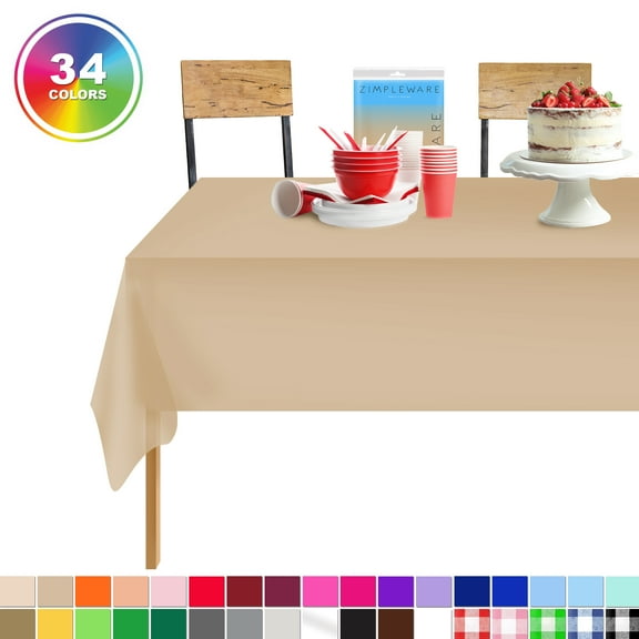 Beige 6 Pack Standard Disposable Plastic Party Tablecloth 54 Inch. x 108 Inch. Rectangle Table Cover By Zimpleware