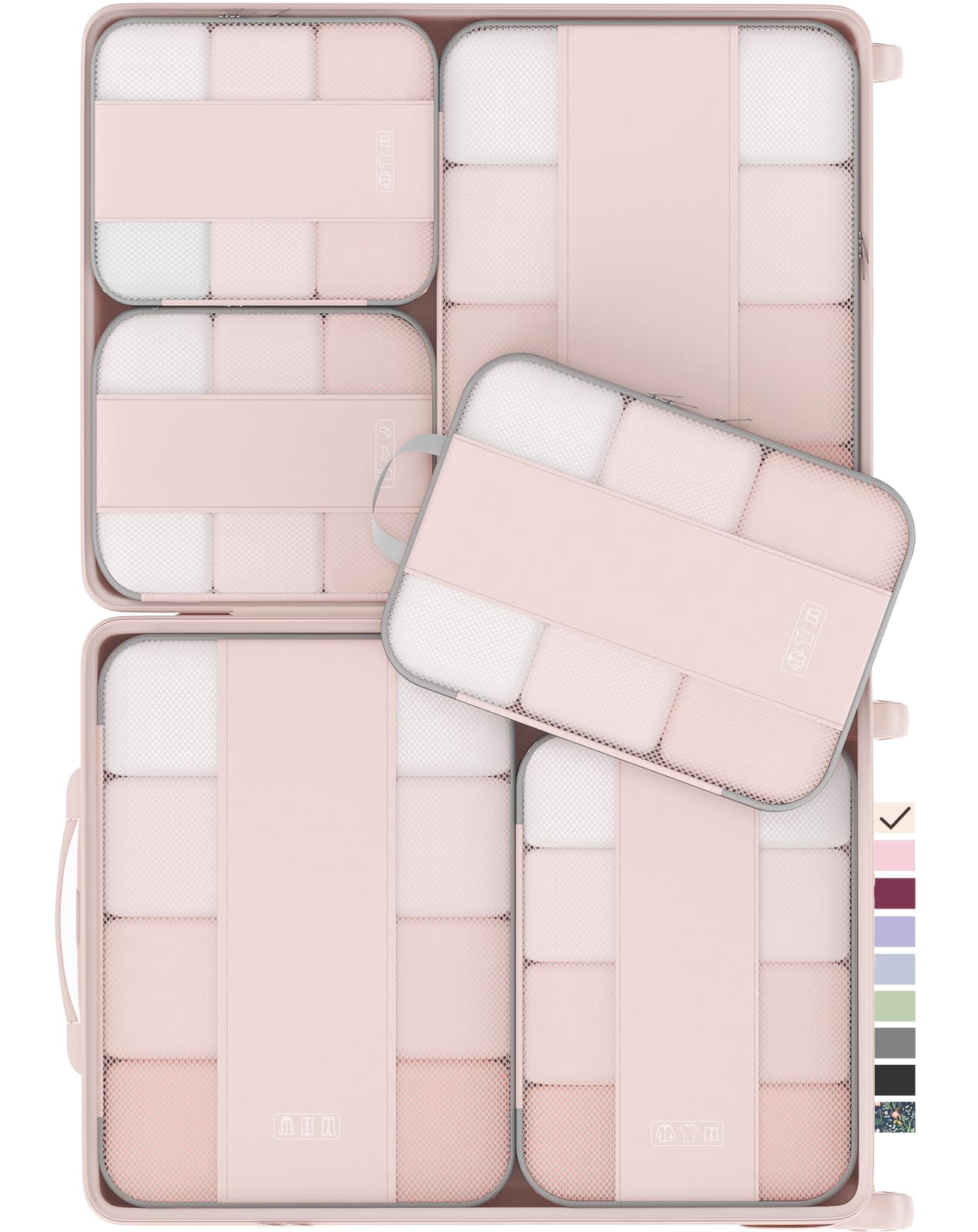 Beige 6 Set Packing Cubes Travel Luggage Organizer Bags