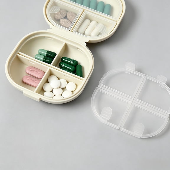 Beige 7-Compartment Pill Organizer, Airtight Semi-Transparent Portable Compact Travel Pill Case, Moisture-Proof Double-Layer Crush-Resistant Medication & Small Accessories Storage Box