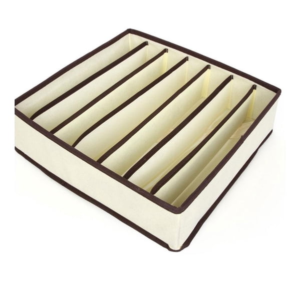 Beige 7 Grids Underwear Storage Box Organizer - Fabric Bra Sock Drawer Divider for Closet & Drawer | Foldable & Stackable