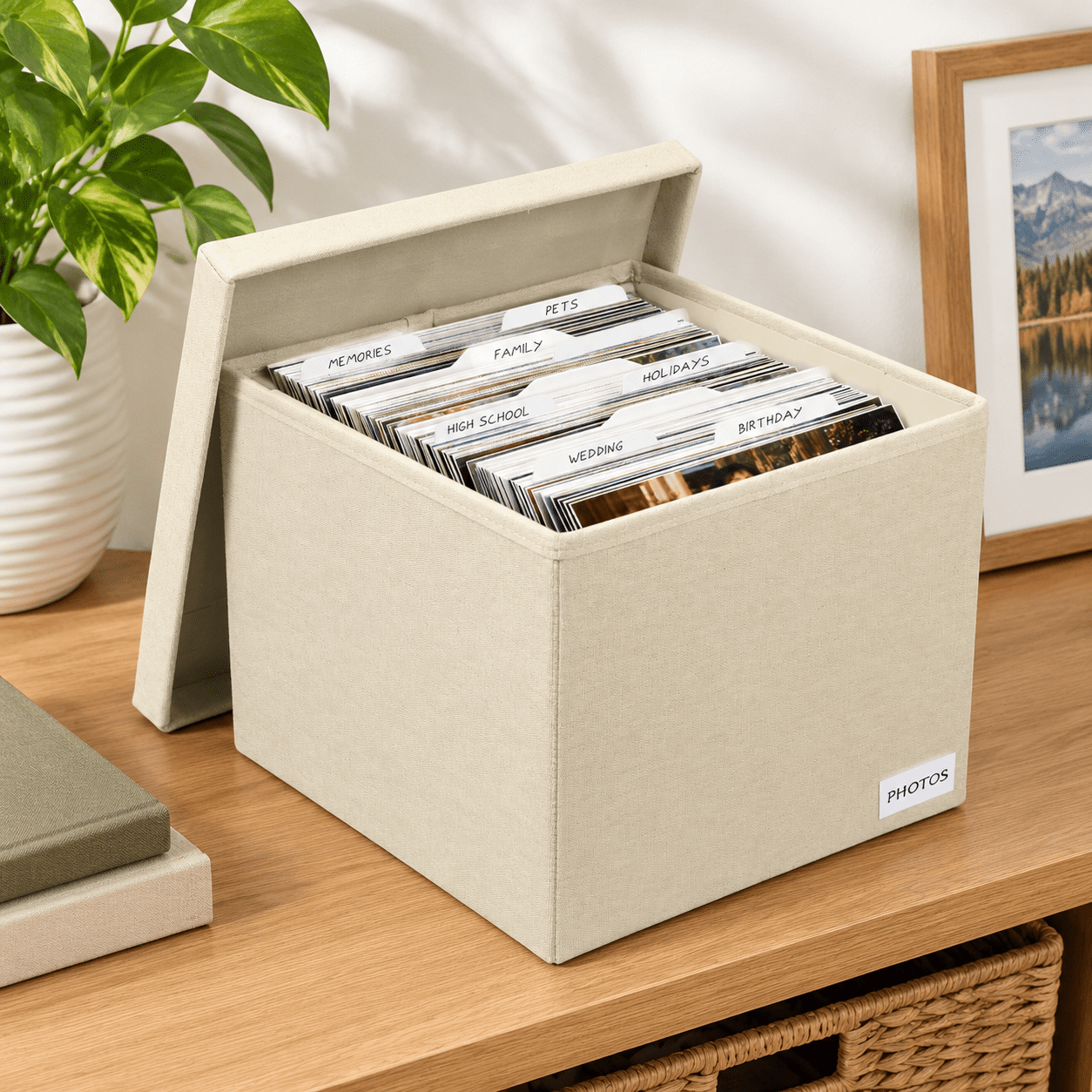 Photographic Box Set Beige 8*10 Inch Linen Photo Storage Box with Lid for Craft & Hobby ...
