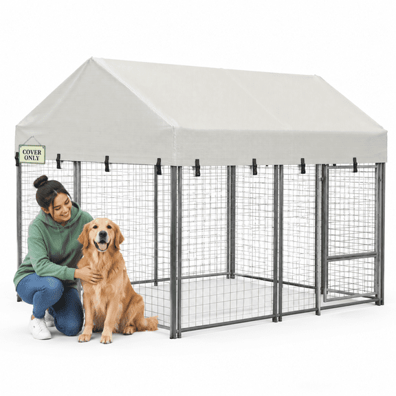 Beige 8' x 4' Heavy Duty Waterproof UV Resistant Pet Kennel Roof Cover