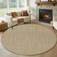 thumbnail image 1 of Beige 8ft Round Rug, Farmhouse Burlap Solid Brown Color Modern Linen Texture Non-Skid Rubber Backing Large Area Rugs - Living Room Bedroom Home Office, Indoor Floor Mat Carpets Washable Rug, 1 of 9