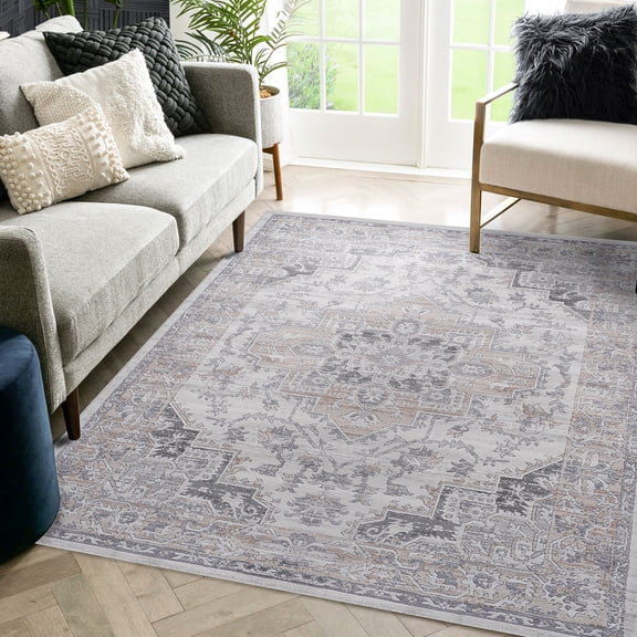 Beige 8x10 Area Rug - Stain , Non-shedding, Suits Entryway, Nursery, Dorm Room, Study Improves Living Bedroom, Dining Room Ambiance