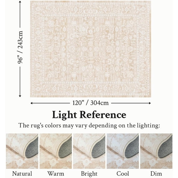 Beige 8x10 Area Rugs for Living Room, Floral Vintage Washable Rug for Bedroom, Distressed Neutral Non Slip Soft Print Floor Carpet for Dining Room Nursery Home Office