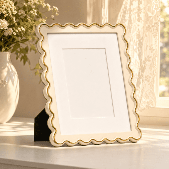 Beige 8x10 Picture Frame with Shining Wavy Edge