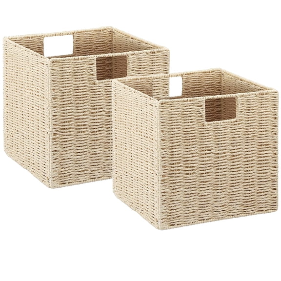 Beige 9'' x 9'' x 9'' Wicker Storage Basket Set of 2 Hand-Woven Organizer Bins