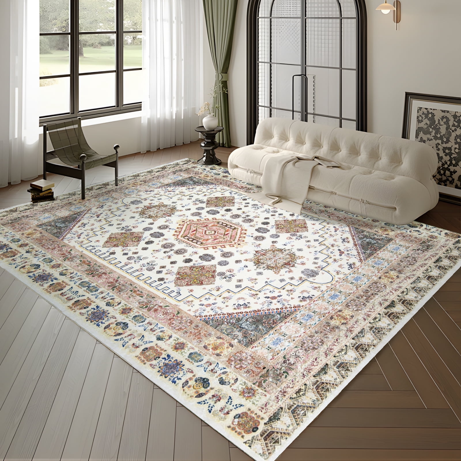 Beige 9x12 Rugs for Living Room, Boho Machine Washable Area Dining Room ...