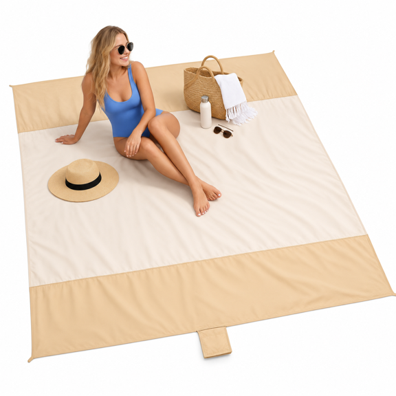 Beige 9x7 FT (1~5 person) Ripstop Nylon Picnic Beach Blanket Mat