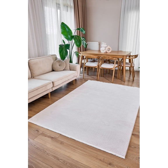 Beige Abstract Acrylic Machine Made Alan Halısı