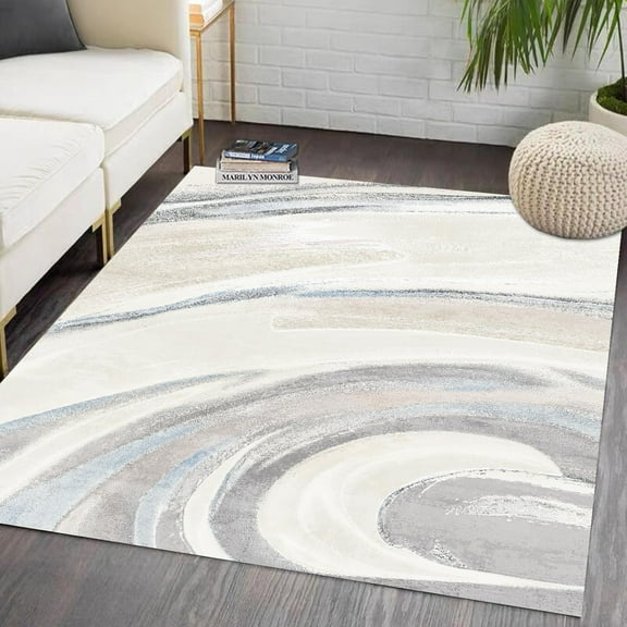Beige Abstract Area Rug, Feet Non-Slip Living Room Bedroom Rug,Indoor Entryway Kitchen Rug,Rug For Office,Non-Shedding Soft Low Pile Floor Decor 4x5ft