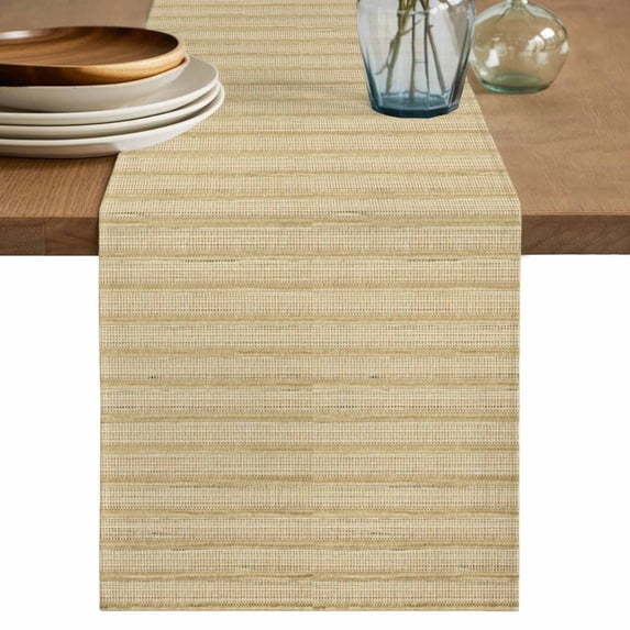 Beige Abstract Art Table Runner, Modern Luxury Washable Cotton Linen Table Runners 90 Inches Long, Dresser Scarf Runner for Dining/Coffee/Kitchen/Hallway Tables 13''x90''