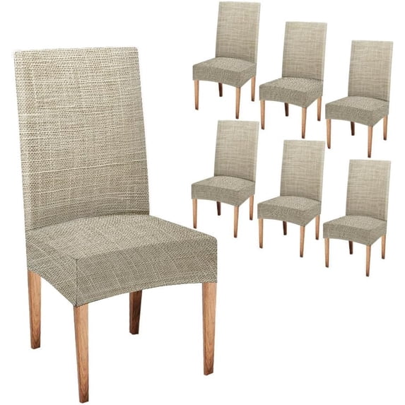 Beige Abstract Dining Chair Covers Set of 6, Dining Chair Slipcovers Removable Stretch Spandex Chairs Covers Decoration Hotel Wedding Banquet Kitchen Celebration Ceremony