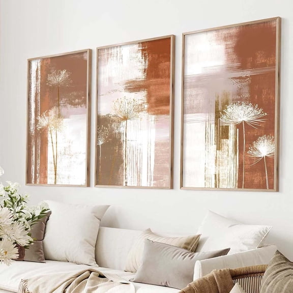 Beige Abstract Flower Canvas Wall Art Decor - Botanical Prints & Flower Painting - 16x24inx3pcs No