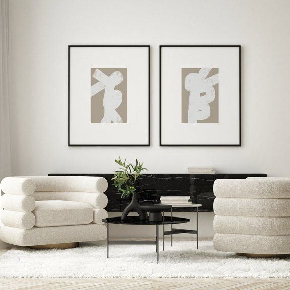 Beige Abstract Line Art Prints: Modern Minimalist Decor Set 2 Unframed Paper Print 8x12