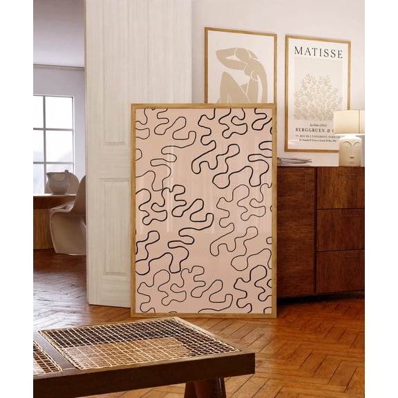 Beige Abstract Line Modern Wall Art, Stretched Canvas Size 8x12