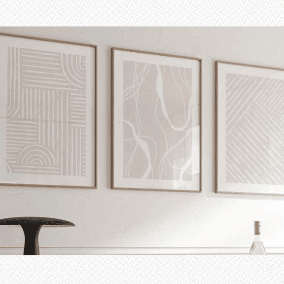 Beige Abstract Minimal Line Drawing Poster Prints , Stretched Canvas