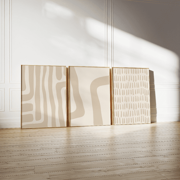 Beige Abstract Modern Gallery Wall Poster Set Set 3 , Poster Only