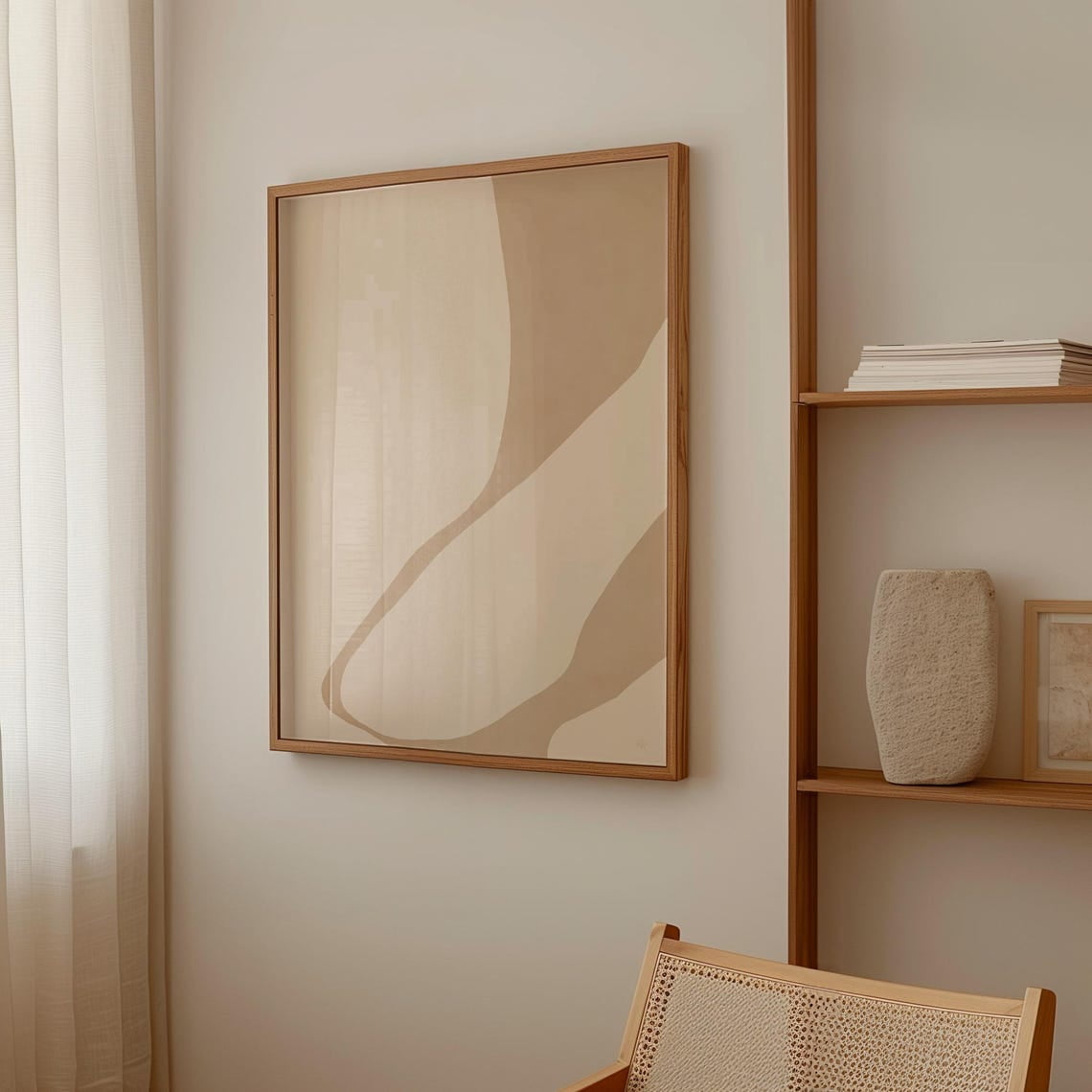 Beige Abstract Wall Art Print, Organic Shapes Mid Century Modern Decor ...