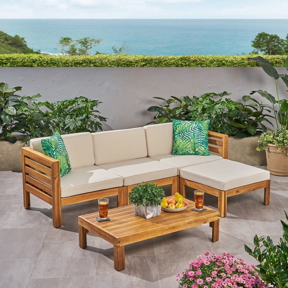 Beige Acacia Wood Outdoor Sofa Set / Brings Timeless Look to Any Patio