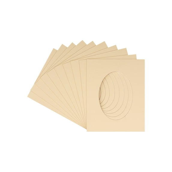 Beige Acid Free 6x7.5 Oval Picture Frame Mat with White Core Bevel Cut for 3x5 Pictures - Fits
