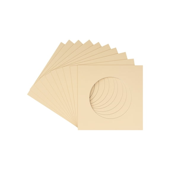 Beige Acid Free 7x7 Cirlce Picture Frame Mat with White Core Bevel Cut for 5x5 Pictures - Fits 7x7