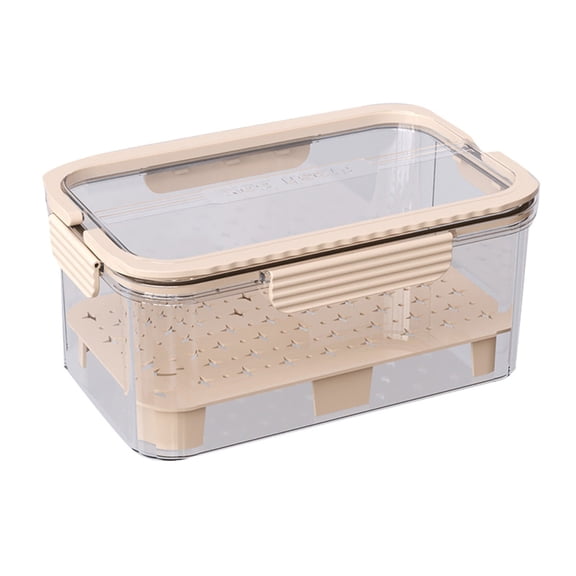 Beige Airtight Food Storage Container with Drain Tray Portable Bento Box for Fridge and Outdoor Use
