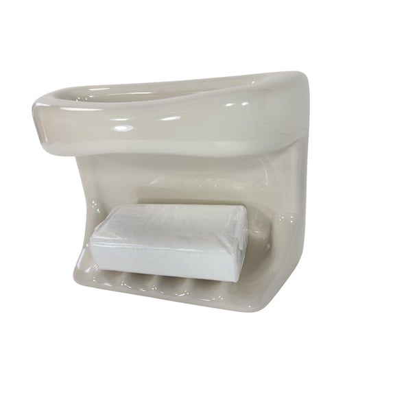Beige Almond Ceramic Soap Dish Tray Cloth Bar Washcloth Holder Bath Shower Bathtub